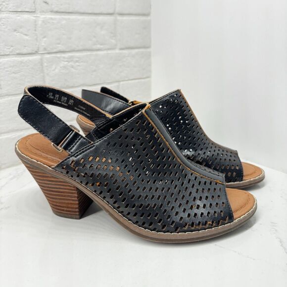 Dr Scholls Codie Womens 7.5 Drk Brown Peep Toe Comfort Sandal Mule Faux Leather - Picture 14 of 14